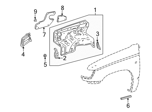 1996 Toyota 4Runner Inner Components - Fender Splash Shield Diagram for 53887-35010