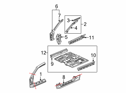2001 Honda Civic Hinge Pillar, Rocker, Floor & Rails Floor, FR. Diagram for 65100-S5P-A00ZZ