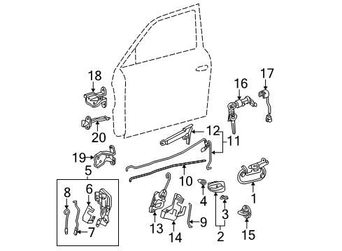 2004 Hyundai Accent Front Door Door Safety Lock Rod Assembly, Front, Left Diagram for 81370-25200