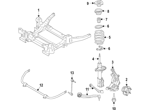 2021 Ford Explorer Front Suspension Components, Lower Control Arm, Ride Control, Stabilizer Bar Stabilizer Bar Diagram for LB5Z-5482-B