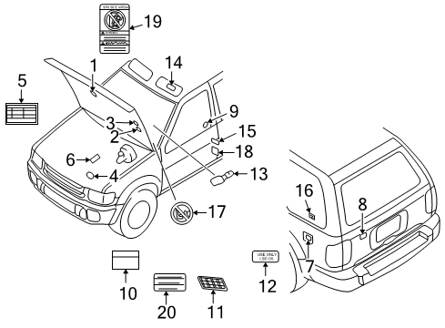 2002 Infiniti QX4 Information Labels Label-Vacuum Piping Diagram for 22304-4W000