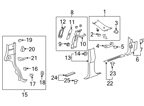 2012 Cadillac Escalade Interior Trim - Pillars, Rocker & Floor Lock Pillar Trim Diagram for 22762405