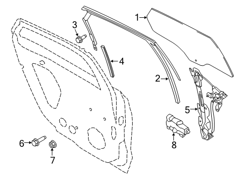 2018 Ford Fusion Rear Door Door Glass Diagram for DS7Z-5425713-A