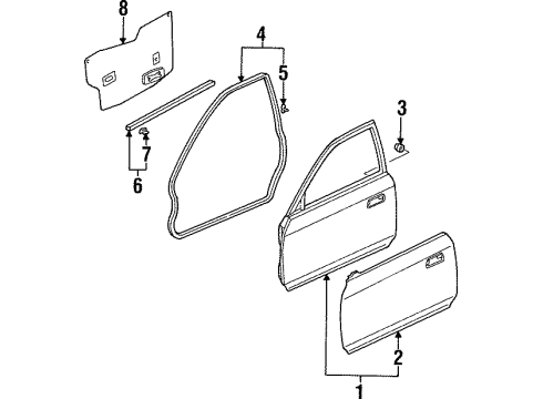 1999 Honda Prelude Door & Components Weatherstrip, R. FR. Door Diagram for 72310-S30-003