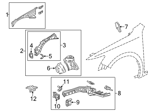 2021 Acura ILX Structural Components & Rails Bracket, Left Front Bumper Extension Diagram for 60738-TV9-A00ZZ