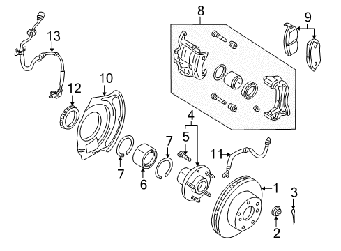 2001 Infiniti I30 Front Brakes Sensor Assembly-Anti SKID, Front LH Diagram for 47911-2Y000