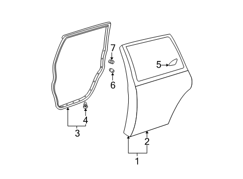 2004 Toyota Highlander Rear Door Door Weatherstrip Diagram for 67871-48020