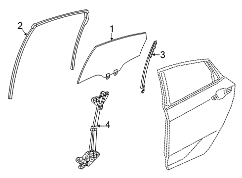 2022 Honda Civic Front Door Glass & Hardware SASH, R- RR- DOOR Diagram for 72731-T20-A01