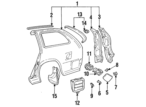 1994 Toyota Corolla Quarter Panel & Components Release Cable Diagram for 77035-13040