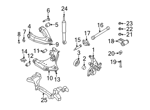 2001 Nissan Frontier Front Suspension Components, Lower Control Arm, Upper Control Arm, Stabilizer Bar, Locking Hub Arm Anchor LH Diagram for 54211-9Z000