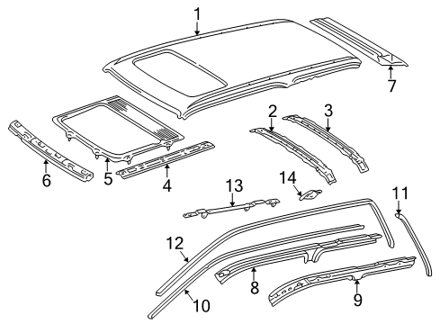 2000 Toyota 4Runner Roof & Components Bracket, Sliding Roof Housing Side Mounting RH Diagram for 61283-35010