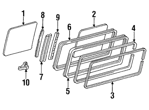 1987 Toyota Van Front Side Glass Run, Side Window Diagram for 68142-28020