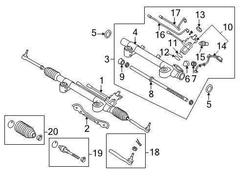 2014 Infiniti QX70 Steering Column & Wheel, Steering Gear & Linkage Power Steering Gear & Linkage Assembly Diagram for 49001-1CA1D