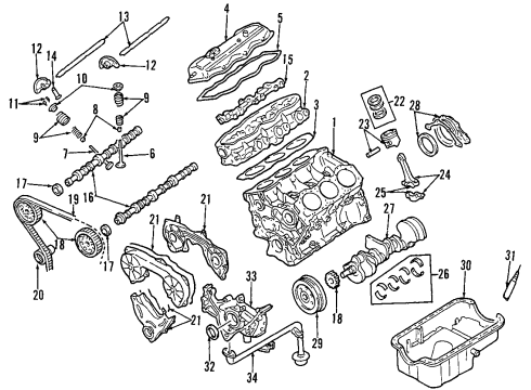 1999 Nissan Pathfinder Engine Parts, Mounts, Cylinder Head & Valves, Camshaft & Timing, Oil Pan, Oil Pump, Crankshaft & Bearings, Pistons, Rings & Bearings Gasket Kit-Engine Repair Diagram for 10101-0W026