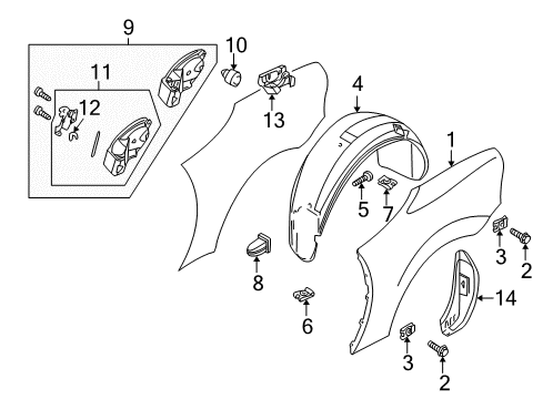 1999 BMW Z3 Quarter Panel & Components Support Filler Cap Diagram for 51177009917