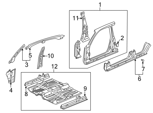 1996 Honda Civic Center Pillar, Hinge Pillar, Rocker, Floor & Rails, Uniside Pillar, R. FR. (Lower) (Inner) Diagram for 64130-S01-A01ZZ