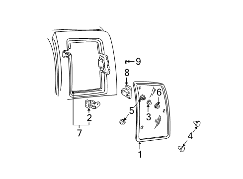 1997 GMC C2500 Side Glass Latch Assembly Diagram for 15954262