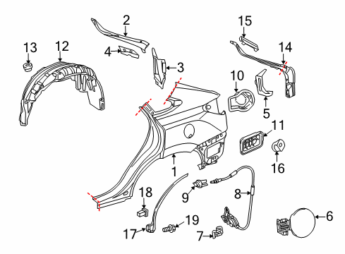 2014 Lexus RX350 Quarter Panel & Components, Exterior Trim Liner, Rear Wheel House, RH Diagram for 65637-0E010