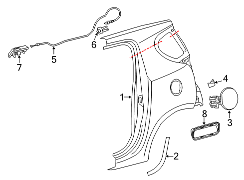 2014 Scion iQ Quarter Panel & Components Quarter Panel Protector Diagram for 58741-74010