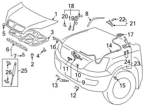 2007 Lexus GX470 Hood & Components Hood Support Assembly, Left Diagram for 53450-69075