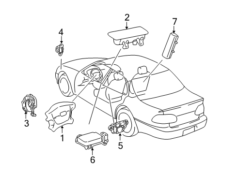 2002 Toyota Prius Air Bag Components Passenger Inflator Module Diagram for 73970-47030-B0