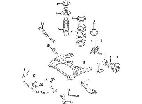 1997 Infiniti Q45 Front Suspension Components, Lower Control Arm, Upper Control Arm, Ride Control, Stabilizer Bar Seat-Rubber, Front Spring Diagram for 54034-4P000