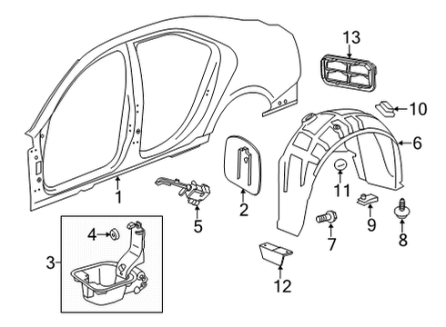 2021 Cadillac CT5 Quarter Panel & Components Fuel Door Diagram for 84141356