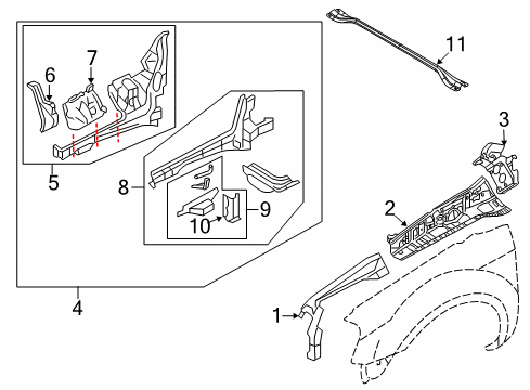 2008 Ford Taurus X Structural Components & Rails Upper Brace Diagram for 5F9Z-16D119-AA