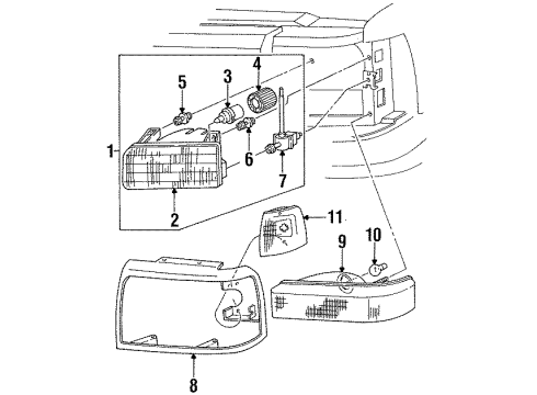 1997 Ford F-250 HD Headlamps Composite Headlamp Diagram for 3L3Z-13008-DA