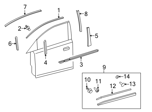 2010 Lexus HS250h Exterior Trim - Front Door Moulding Sub-Assy, Front Door, Outside RH Diagram for 75071-75020-A1