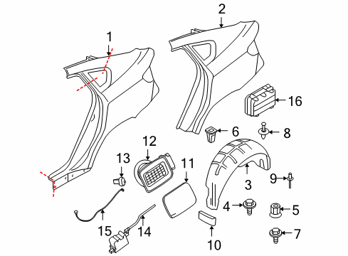 2008 BMW X6 Fuel Door Left Rear Side Panel Diagram for 41217182715
