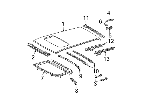 2009 Lexus RX350 Roof & Components Mount Bracket Diagram for 63138-02010