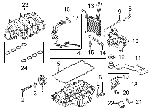 2015 Ford Mustang Engine Parts, Mounts, Cylinder Head & Valves, Camshaft & Timing, Variable Valve Timing, Oil Pan, Oil Pump, Balance Shafts, Crankshaft & Bearings, Pistons, Rings & Bearings Oil Filter Diagram for GR3Z-6731-A