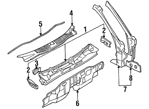 1992 Infiniti G20 Cowl Dash-Lower Diagram for 67300-62J30