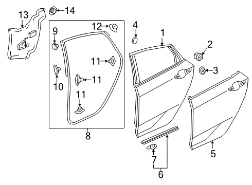 2020 Honda Insight Rear Door Weatherstrip, R RR Door Diagram for 72810-TBA-A01