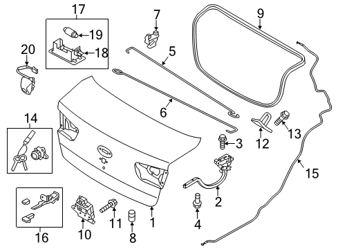 2014 Kia Rio Bulbs Trunk Lid Latch Assembly Diagram for 812301W010