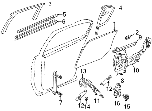 2001 Buick Park Avenue Rear Door - Glass & Hardware Channel-Cam Diagram for 16630635