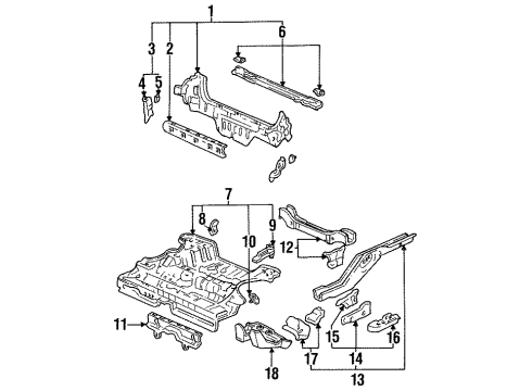 1993 Honda Civic Rear Body Crossmember, Middle Floor Diagram for 65700-SR3-A00ZZ