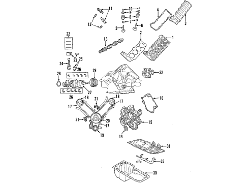 2000 Jeep Grand Cherokee Engine Parts, Mounts, Cylinder Head & Valves, Camshaft & Timing, Oil Pan, Oil Pump, Crankshaft & Bearings, Pistons, Rings & Bearings Cover-Cylinder Head Diagram for 53020657AB