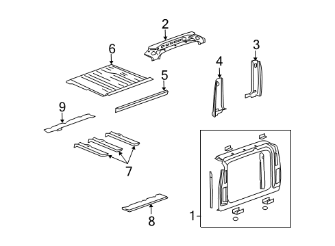 2003 Hummer H2 Rear Body & Floor Panel Asm, Rear Floor Diagram for 88944252