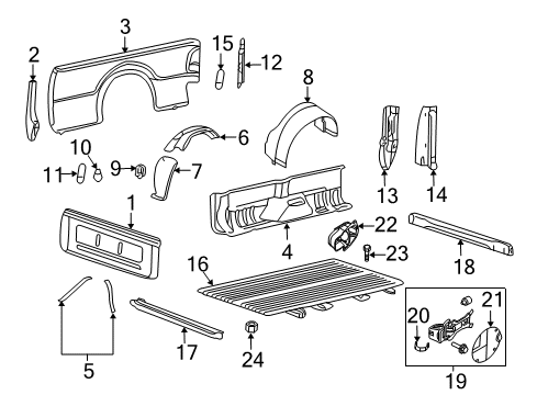 2008 Ford F-250 Super Duty Front & Side Panels Filler Pocket Spring Diagram for E43Z-54405A24-A