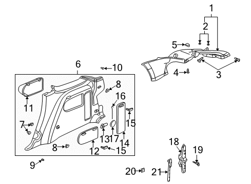 2001 Pontiac Aztek Interior Trim - Quarter Panels Mount Bolt Diagram for 10429807