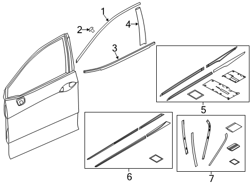 2020 Honda Clarity Exterior Trim - Front Door Garn, FR. Diagram for 72430-TRV-A01
