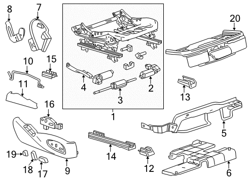 2013 Cadillac ATS Tracks & Components Adjust Handle Diagram for 22968576