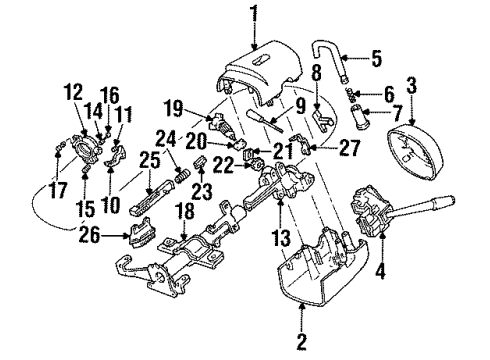 1990 Ford Thunderbird Steering Column Housing & Components, Shroud, Switches & Levers Handle Diagram for E6FZ3F609A