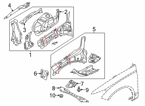 2020 Ford Fusion Structural Components & Rails Apron Assembly Diagram for GG9Z-16055-A