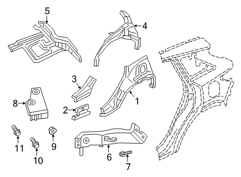 2020 Infiniti QX50 Inner Structure - Quarter Panel Bracket-Rear Side Trim, RH Diagram for 76654-5NA0A