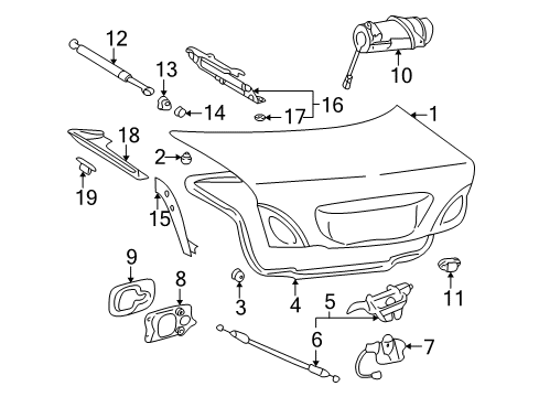 2002 Lexus LS430 Trunk Lid Cover, Luggage Door Stopper Cushion, RH Diagram for 64457-50030