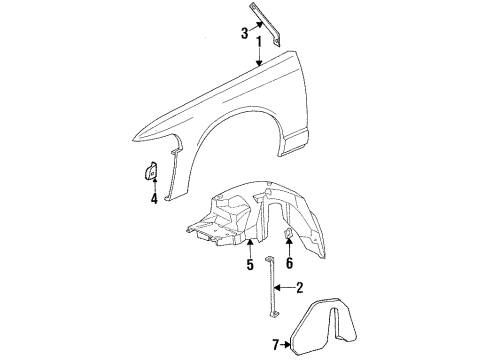 2002 Mercury Grand Marquis Fender & Components Splash Shield Diagram for 1W7Z-16240-AA