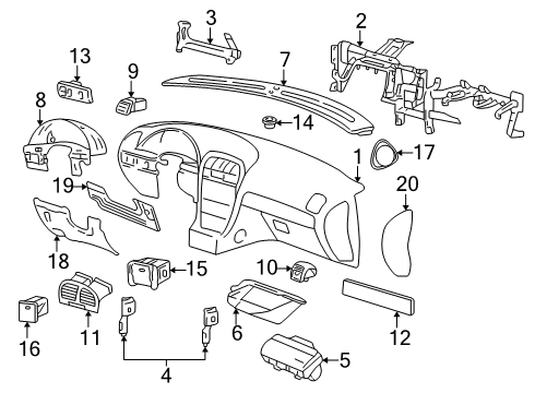 2002 Lincoln LS Instrument Panel Ashtray Diagram for XW4Z-5404810-AAA